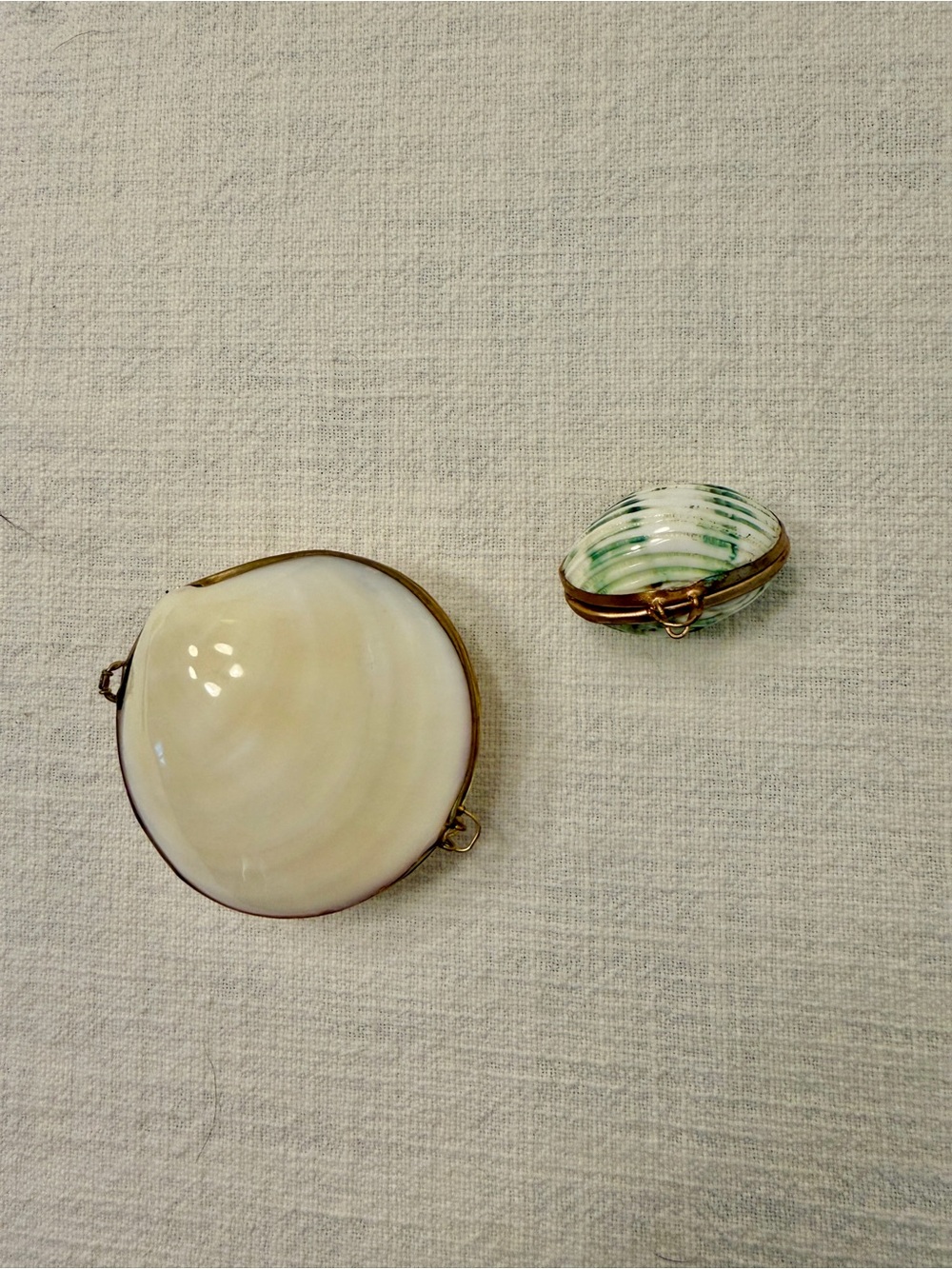 Shell Locket Pendant - White and Green Shells